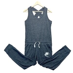 Nike Women's Gray Sleeveless Jumpsuit Drawstring Pockets Athleisure Romper Small